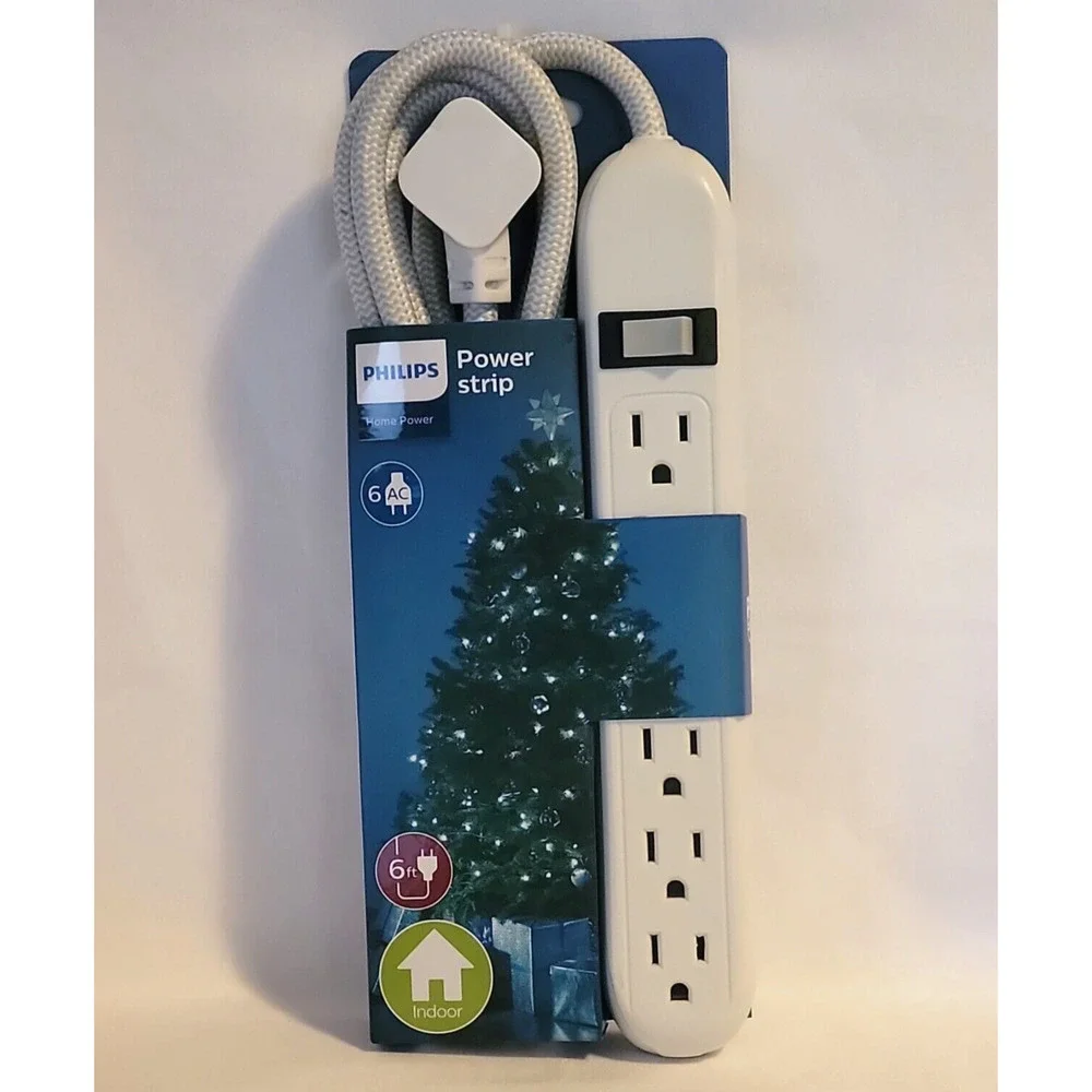 Philips Power Strip Home Power 6 Outlet 6 ft Braided Cord Indoor White